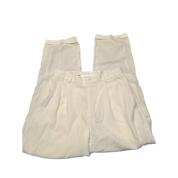 GUC Syllables Mens White Polyester Pants Pleats Cuffs Pockets Belt Loops Size 32 - Picture 2 of 7
